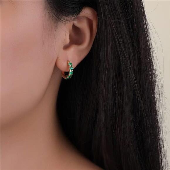 Tiny Pave Huggie Hoop CZ Earrings, Gold Pave Dainty Earrings, Huggie Hoops - Picture 4 of 6